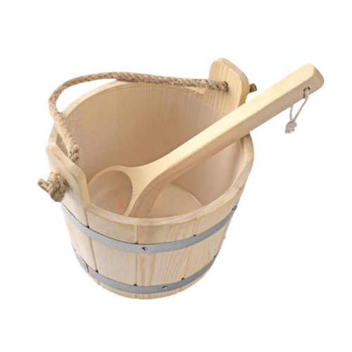 Wooden sauna barrel and ladle - and,