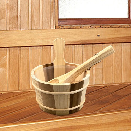 Wood sauna barrel and ladle - wood,
